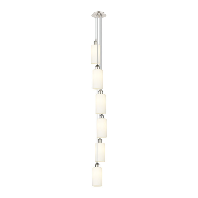 Caius - Luminaire suspendu à cordon 6 lumières 7 po, Nickel poli, Blanc