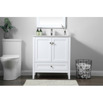 30 " W Freestanding Standard Free Standing 1 Single Vanity Bathroom Vanity With Engineered Marble Top