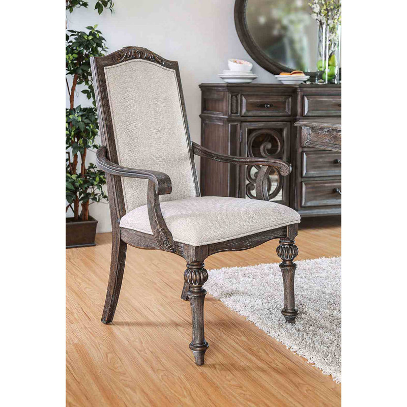 Chaise de salle à manger de style rustique avec accoudoirs et siège rembourré 2 pièces