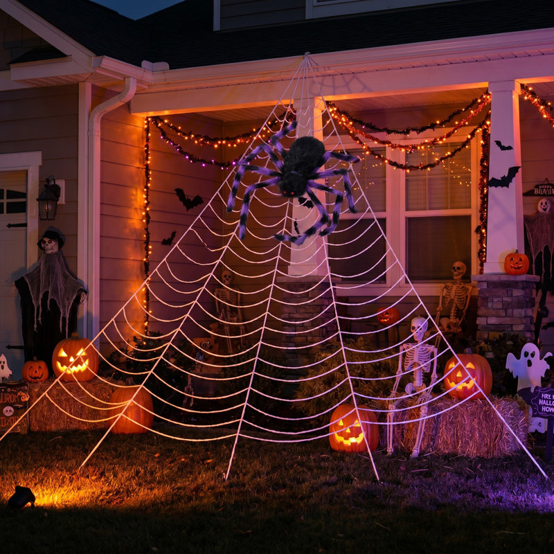 Halloween Giant Spider & Web Decorations, Black, 5cm H x 125cm W x 72cm D