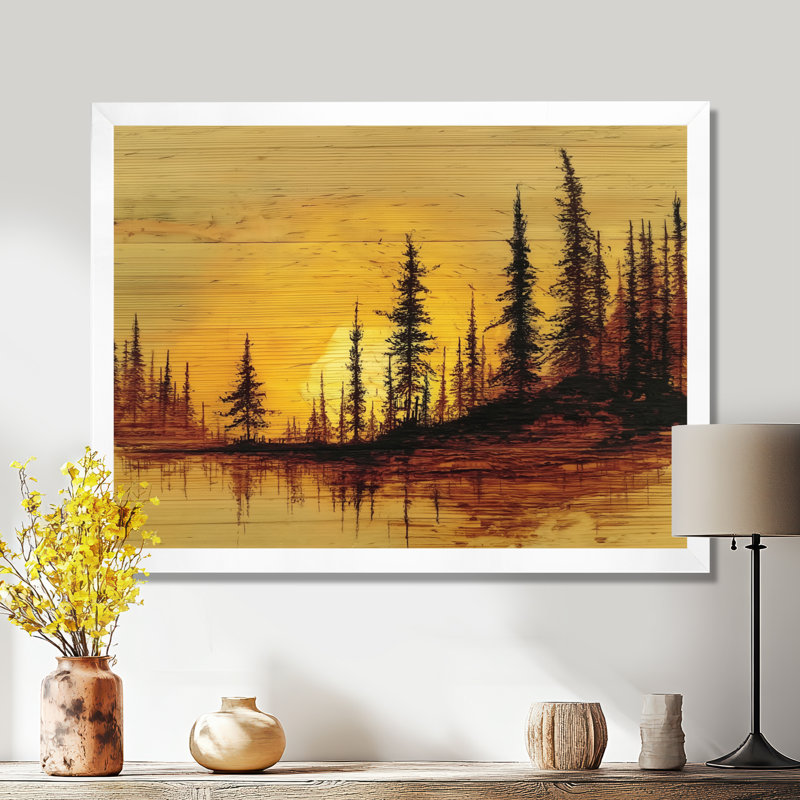 Coucher de soleil hivernal dans la forêt de l'Alaska - Art mural encadré, paysage noir Alaska, H 12 po x l 20 po, Blanc