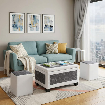 Banc de rangement et deux repose-pieds