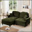 Élégant canapé Mid-Century modulaire à deux places en forme de L avec accoudoirs évasés et jupes plissées à volants, canapé-lit en chenille confortable avec repose-pieds mobile-1270680691