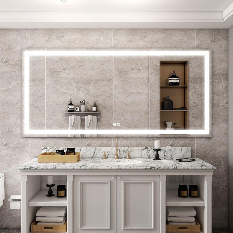 Miroir de salle de bain mural à DEL sans cadre avec interrupteur tactile, 36 po x 72 po