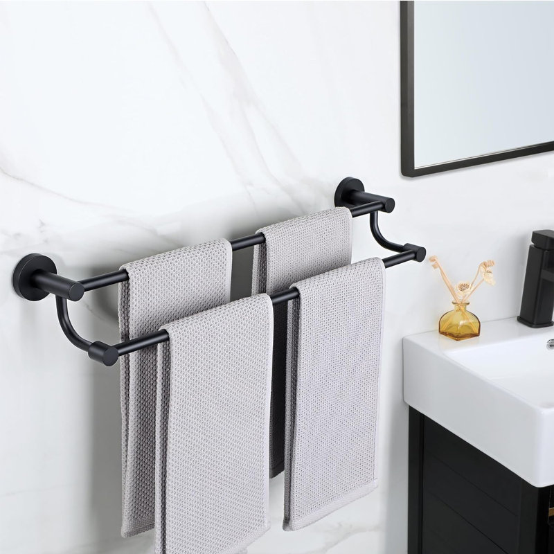 Double Towel Bars Towel Holder Towel Hanger, Noir mat