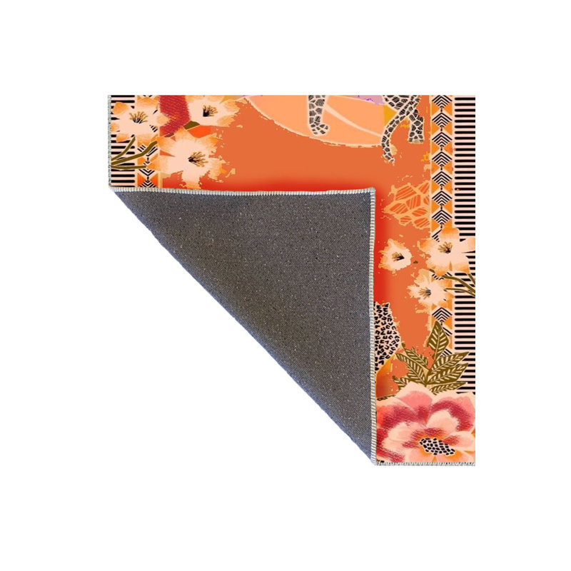 Tapis décoratif lavable à la machine à motif orange à motif floral tigré à motif de fleurs de la collection Sun