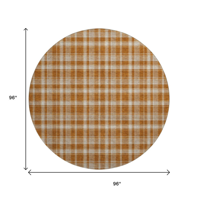 Tapis rond lavable écossais rouille et ivoire 8 pi avec protection UV