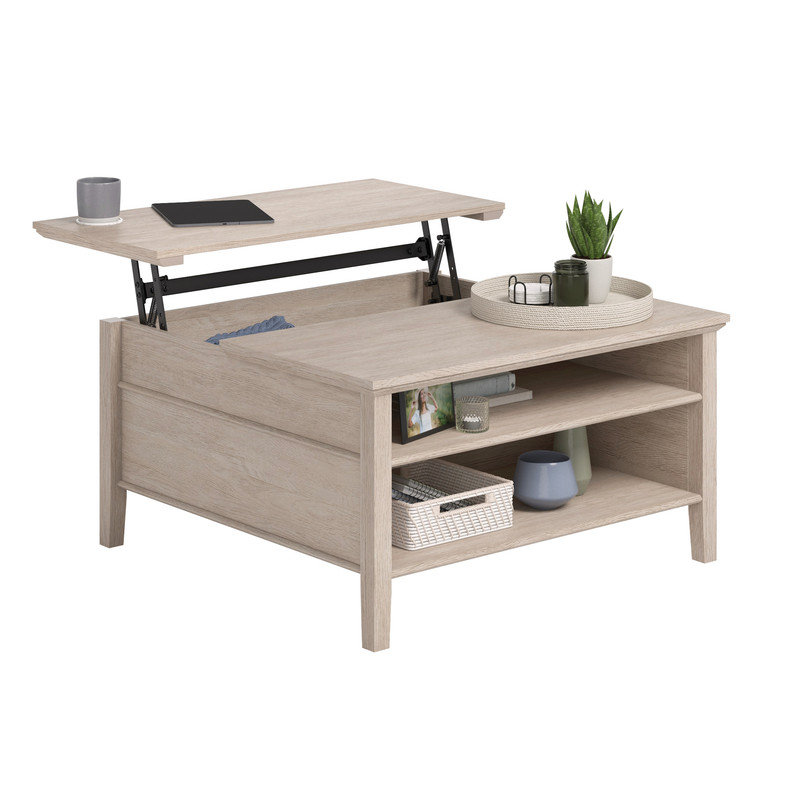 Table basse à plateau relevable, finition brune