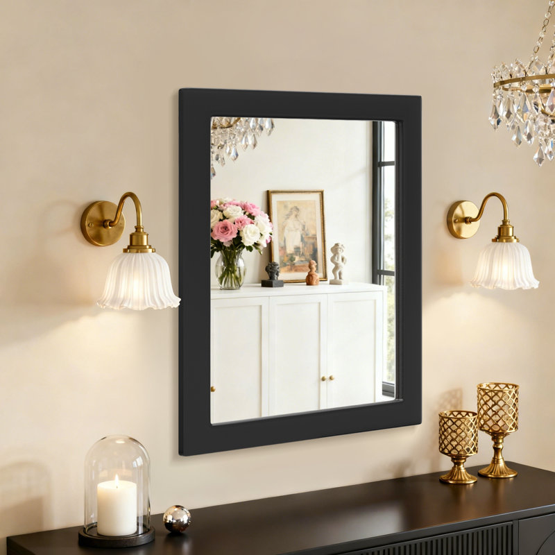 Wooden Frame Flat Mirror, Black, 32" x 24"