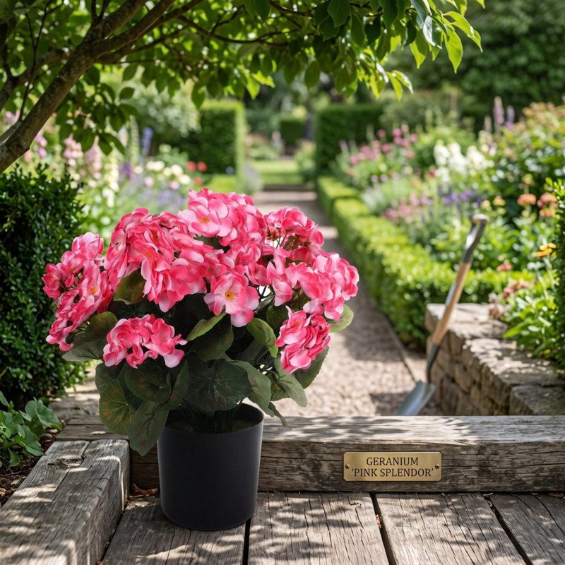 Geranium artificiel, fleurs en soie réalistes avec des feuilles vertes vibrantes, fausses fleurs de géraniums, Rose
