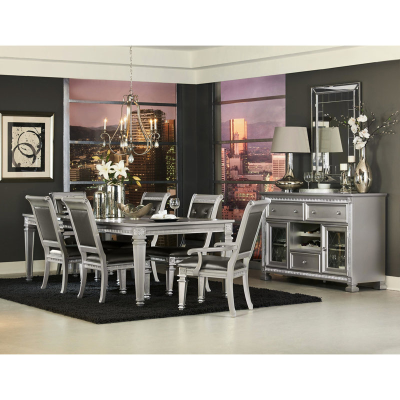 Table de salle à manger moderne avec acrylique argenté, bois massif, rallonge, pouvant accueillir 8 personnes argent ultra-moderne, capacité 8