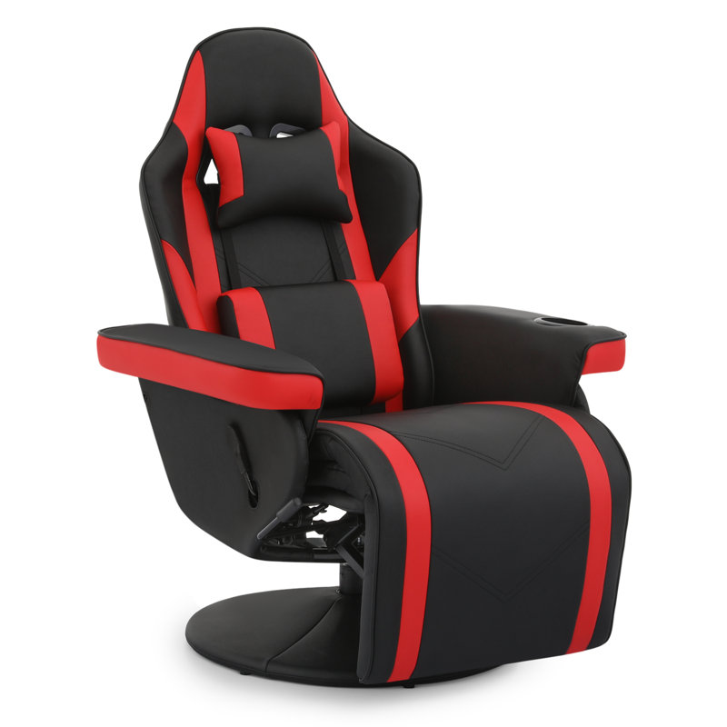 Polyurethane Video Gaming Chair, Adjustable Recliner with Footrest, Lumbar Support and Headrest, Rouge