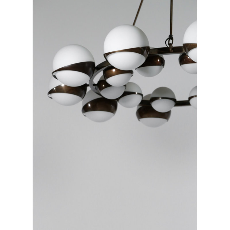 Lustre à ampoule italienne Mina, Bronze brossé, Fumée, 53" Diameter x 37" Height