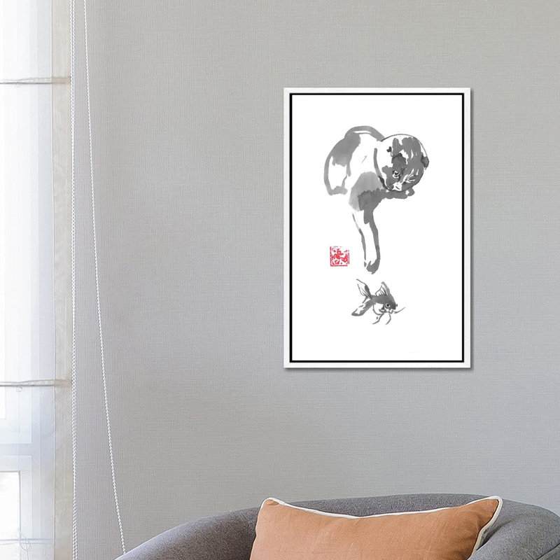 Fishing Cat by Péchane - Print on Canvas, White Framed, 66.04 cm H x 45.72 cm W