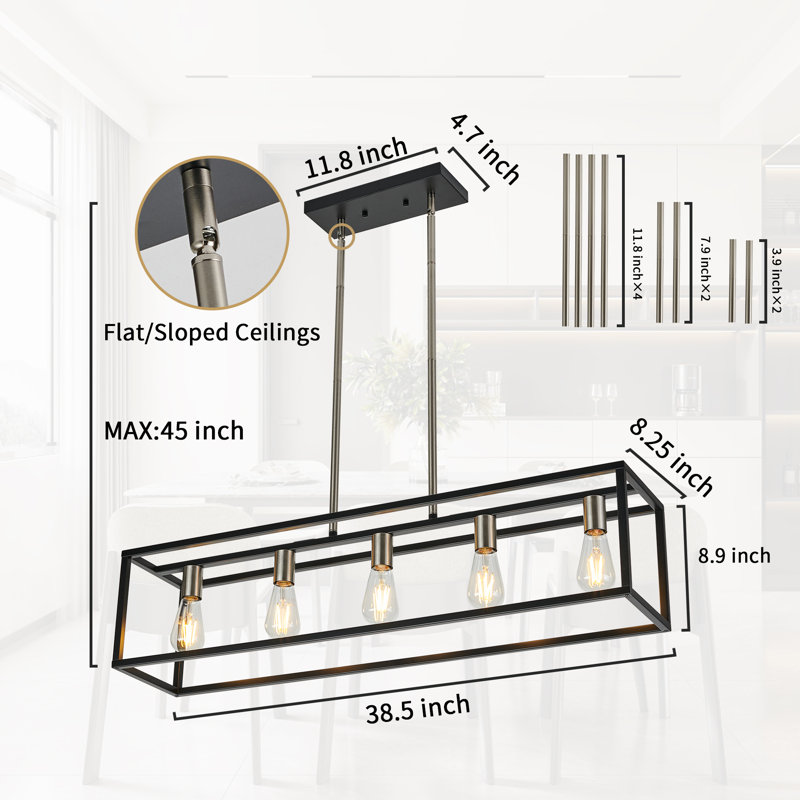 Ahslee 5 - Light Square/Rectangle Pendant, Matte Black/Brushed Nickel