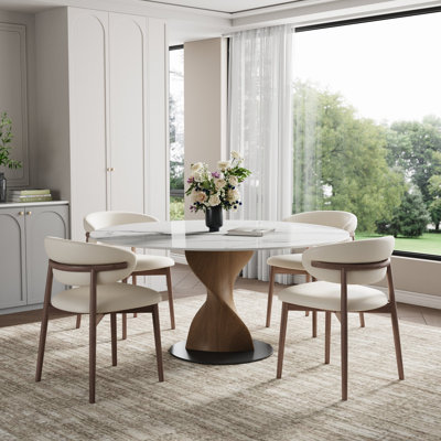 5 - Piece Kitchen Round Dining Table Set Contemporary Spiral Pedestal (1 Table 4 Chairs)