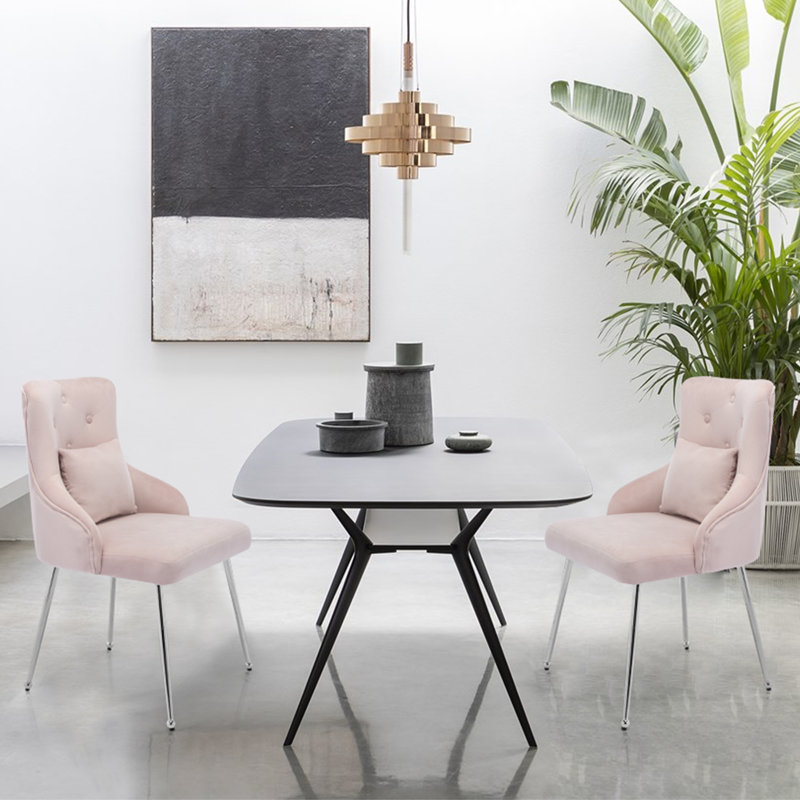 Dorsi Velvet Upholstered Button Tufted Modern Dining Chair, Pink