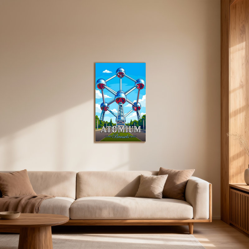 «Scenic & Cityscapes Atomium Brussels Skyline Landmark», reproduction d'art, H 18 po x l 12 po