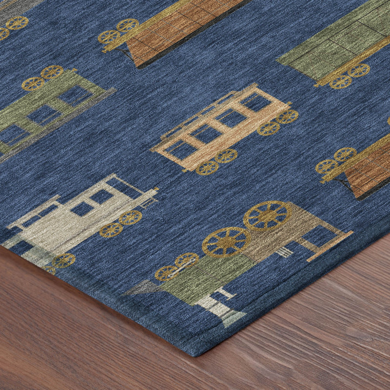 Machine Washable Indoor/Outdoor Chantille ACN2621 Kids Rug, Navy, 5' x 7'6"