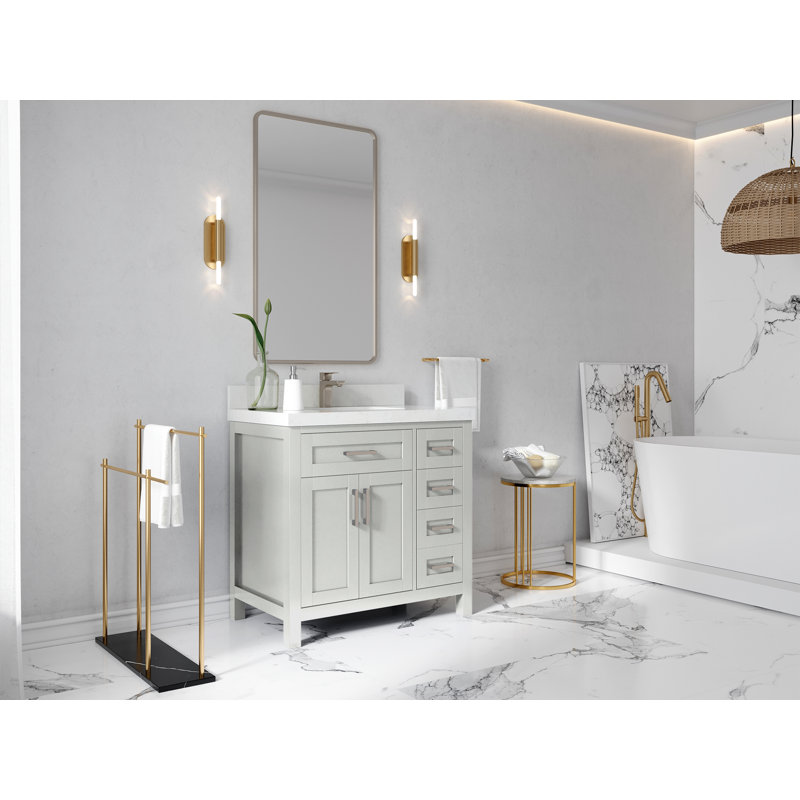 Meuble-lavabo simple l 36 po x P 22 po x H 36 po, Quartz de Carrare