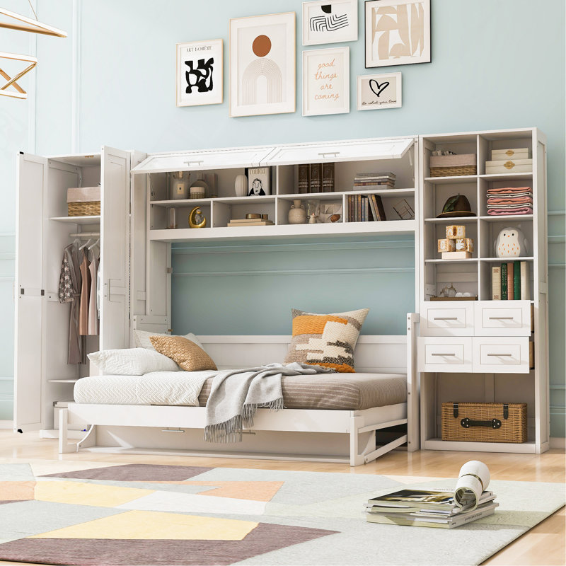 Grand lit escamotable mural Murphy avec portes de rangement, espresso, Grand, Brun