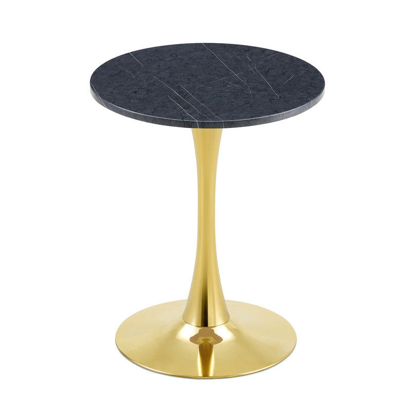 Round Dining Table (Not Including Chair), 28.3"H x 23.6"L x 23.6"W, Gray/Gold