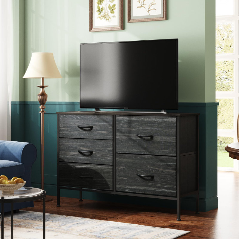 Chaseburg 5-Drawer Dresser With Wooden, 39.4'' Wide Bedroom Dresser With Steel Frame, Chest of Drawers For Bedroom, Hallway