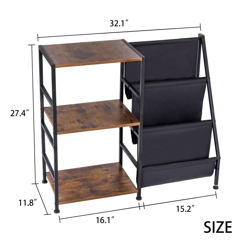 H Media Shelves, 73.66cm H x 83.82cm W x 27.94cm D, Brown