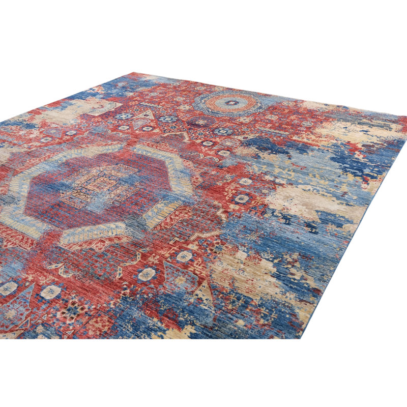 Hand Knotted Wool Area Rug in Multi