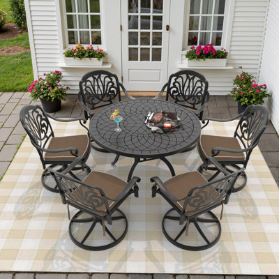 All-Weather Cast Aluminum Dining Set with Comfortable Chairs and Round Table