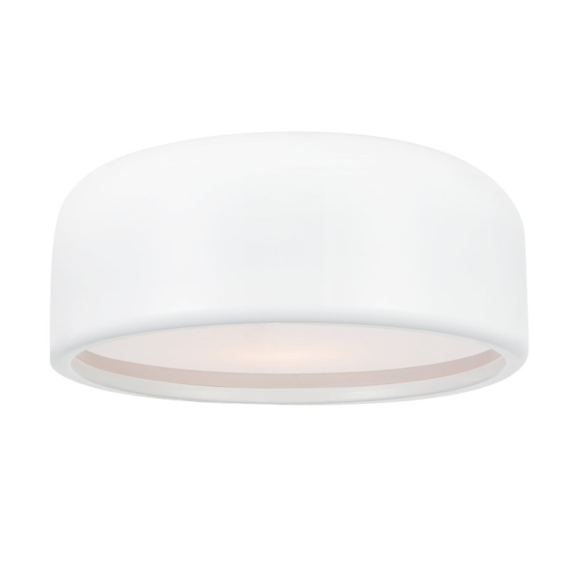 14" White Flush Mount Light for Hallway, Bedroom – 2-Light Drum Shade Design with E26 Bulb Base – LED Compatible, Soft Diffused Glow – BACL Certified