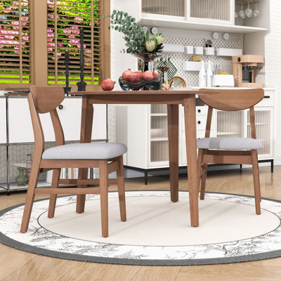Modern 3-Piece Triangular Wood Dining Table Set with Two Curved Upholstered Chairs