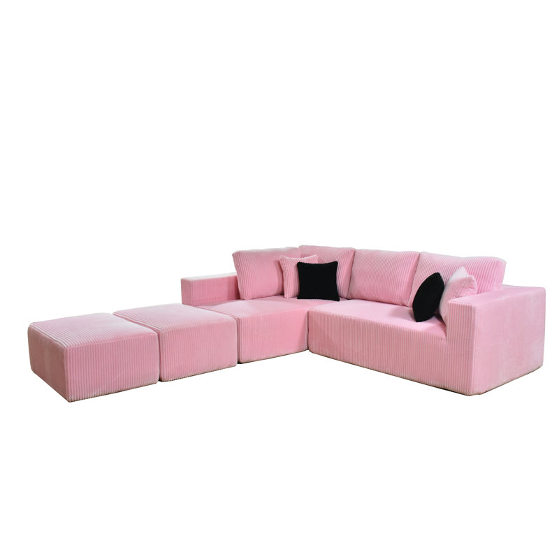 Canapé modulaire Boneless Fernvale, Velours côtelé rose