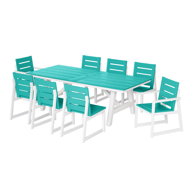 Ensemble repas 9 pièces pour l'extérieur, Sarcelle