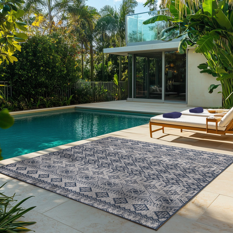 Tropea Darcy All-Weather Flatweave Indoor/Outdoor Area Rug, Black White Bohemian Moroccan – Patio, Deck, Porch & Poolside