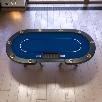 Table de poker 96 "pour jeu de casino Texas Holdem Aura ovale de qualité supérieure avec porte-gobelets en feutre imperméable et plateau de dépôt bleu