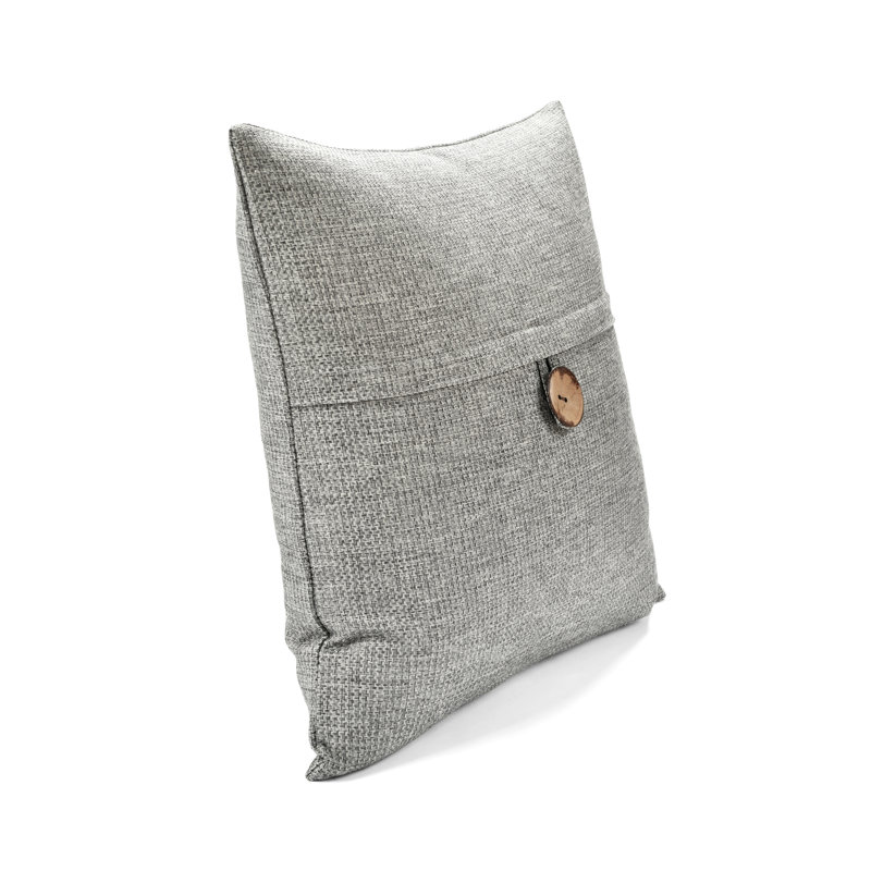 Gray Woven Button Detail Square Throw Pillow Cover
