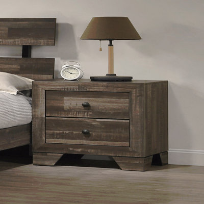 1Pc Rustic Two Drawers Storage Bedroom Nightstand, Brown Gray Finish, Wooden Furniture