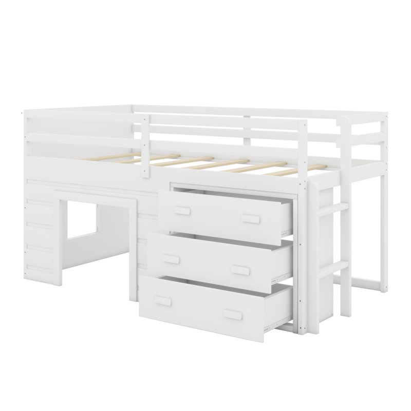 Lit mezzanine avec tiroirs et tablette, Blanc