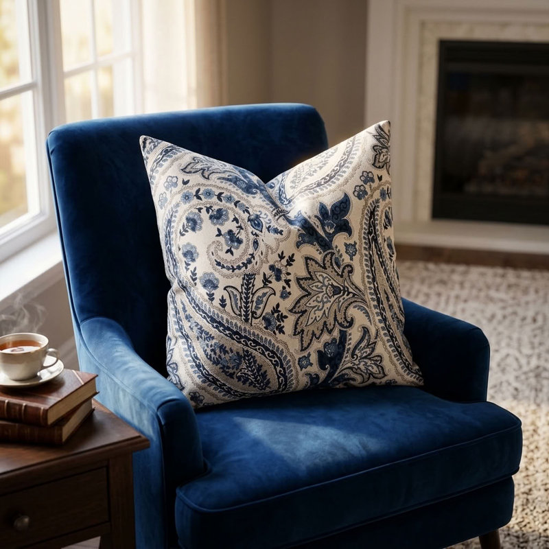 Coussin de luxe Tulip Safari, 18 po x 18 po, Bleu / Crème, Coussin décoratif
