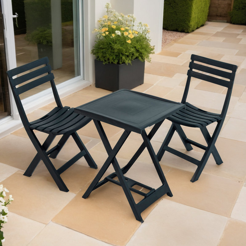 Boretto Folding Table with 2  Chairs Garden Set, Anthracite