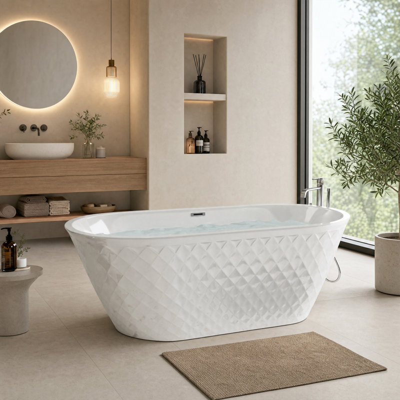 Baignoire autoportante en acrylique de 59 po de conception moderne à losanges certifiée CE / cUPC