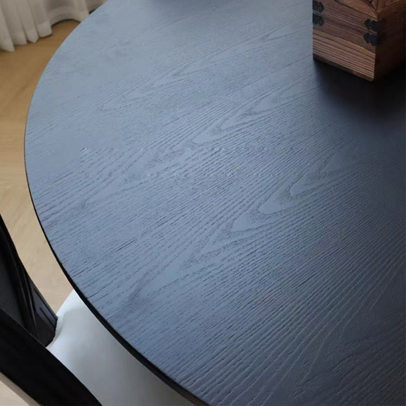 Table de salle à manger en bois de frêne massif avec base ronde unique, H 29,9 po x L 55,1 po x l 55,1 po, Noir