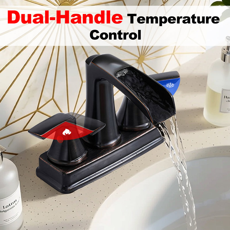 Widespread Bathroom Faucet 3-Hole, 2-Handle Waterfall Sink Faucet With 360° Swivel Spout And Drain Assembly