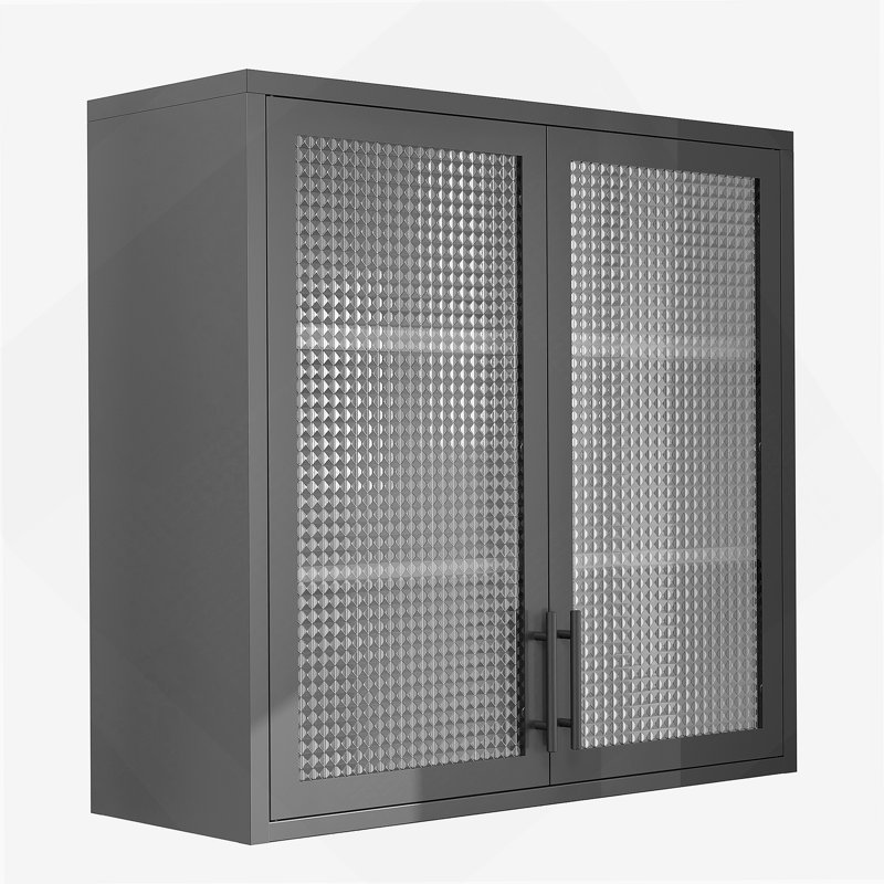 Armoire murale rétro avec portes en verre gaufré