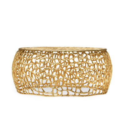 Elegant Aluminum Coffee Table, Featuring Handmade Mesh And Gold Accents, 27.64W X 27.64D 12.69H Stunning Handcrafted With Highlights, 27.5W 27.5D 12.5H