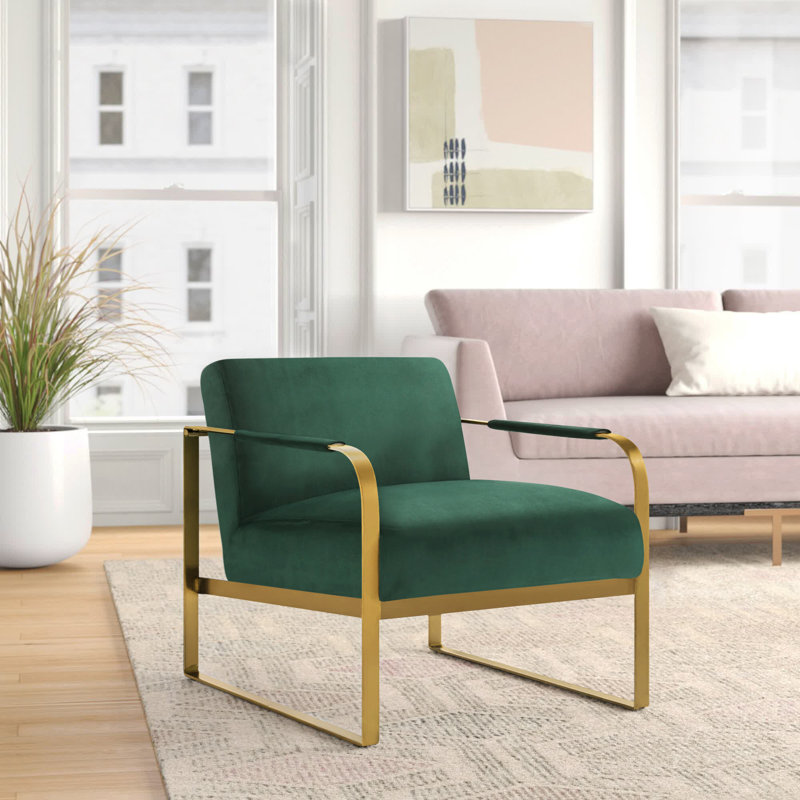 Centerton Upholstered Armchair, Green Velvet, Gold