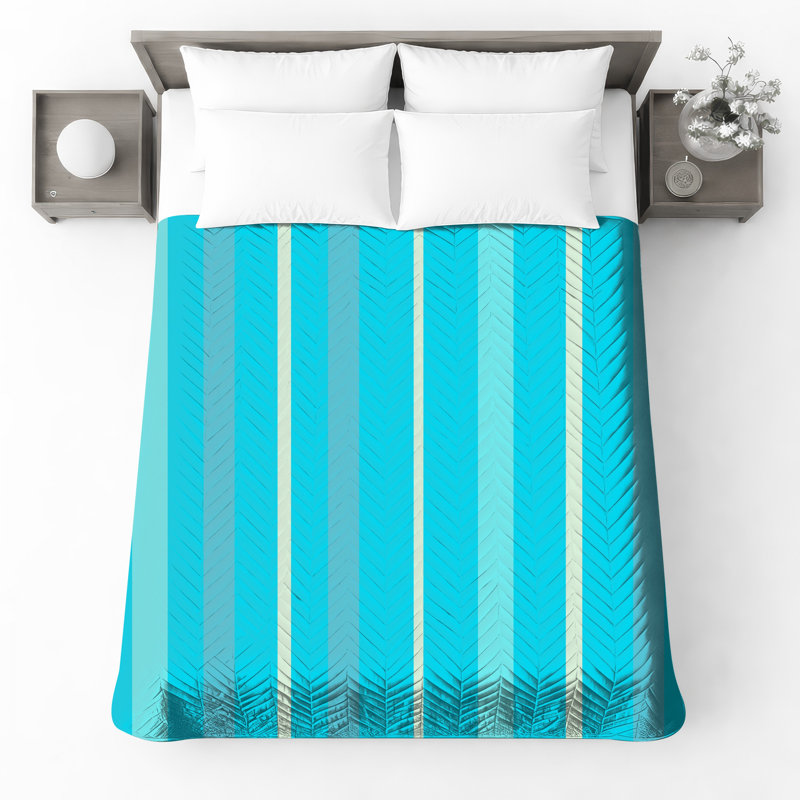 Vertical Blue Stripes Quilted Bedspread All Sizes, Queen