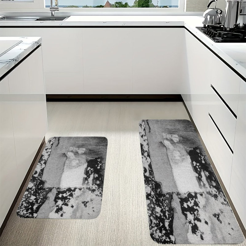 Tapis de cuisine antidérapant 2 pièces, Noir / abstrait