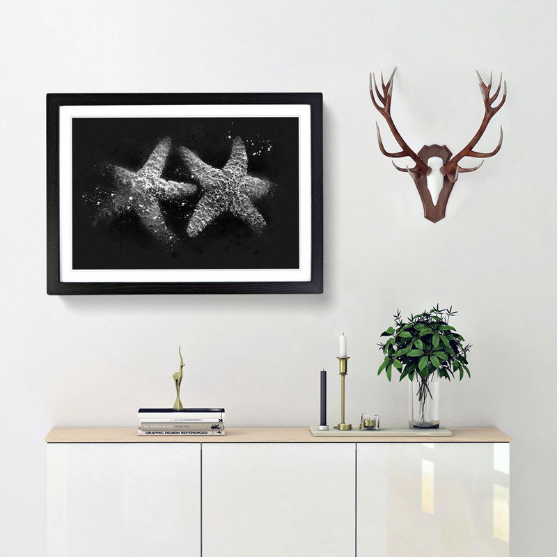 Two Starfish - Picture Frame Graphic Art Print, 62cm H x 87cm W x 2cm D, Black Framed
